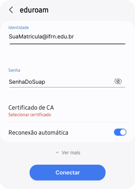 configurações de exceções de rede