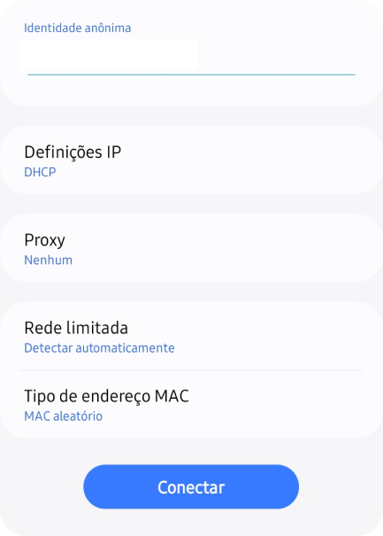 configuração de identidade anônima