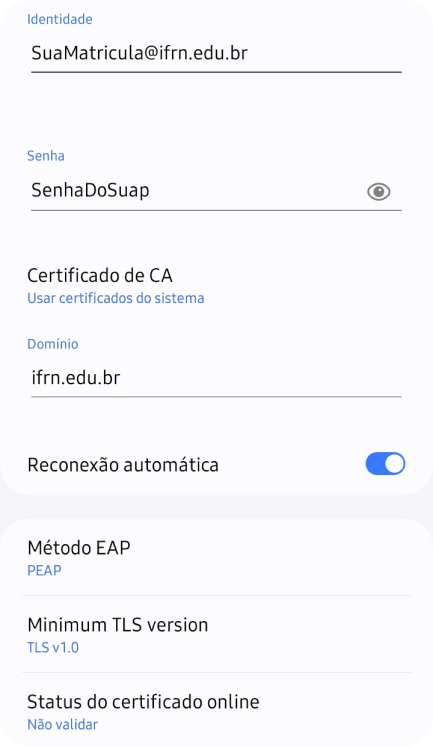 tela com configurações do Wi-Fi